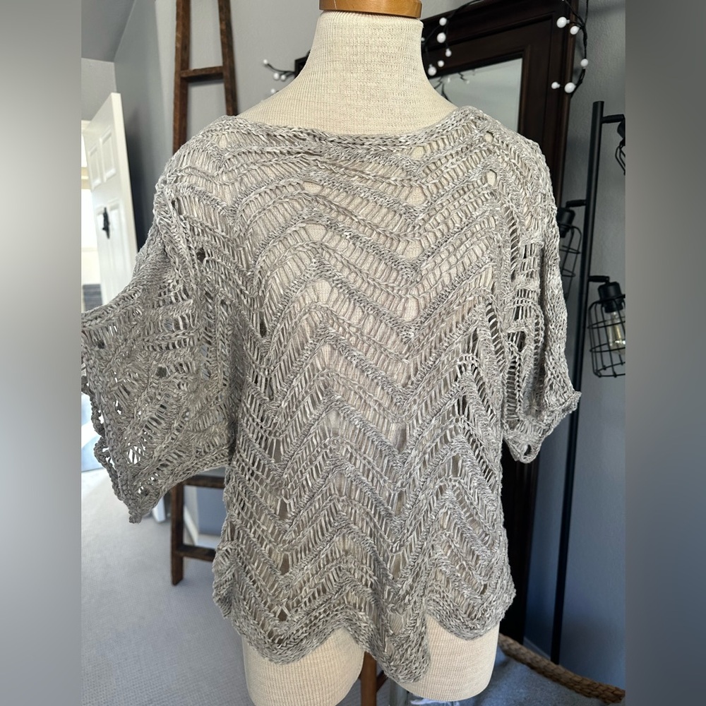 Eileen Fisher open-knit scoop neck sweater, size medium